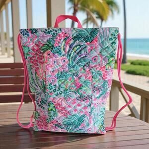 NEW Lilly Pulitzer Drawstring Backpack Quilted Workout Bag Banana Split Print